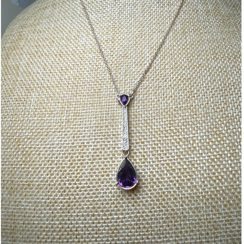 Vintage Style Purple Pear Drop Crystal Rhinestone Necklace from NRT